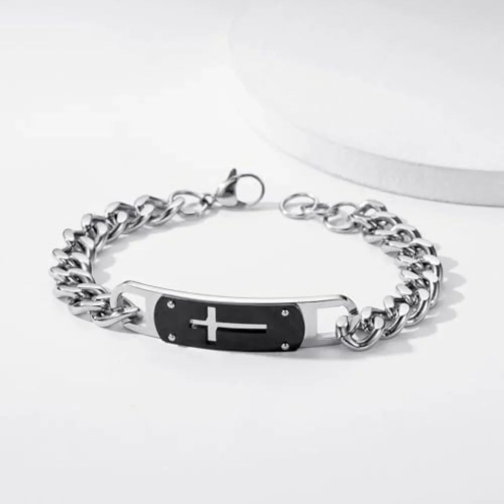 Stainless Steel Cross Bracelet for Boys, 8 Inches, Christian Jewelry